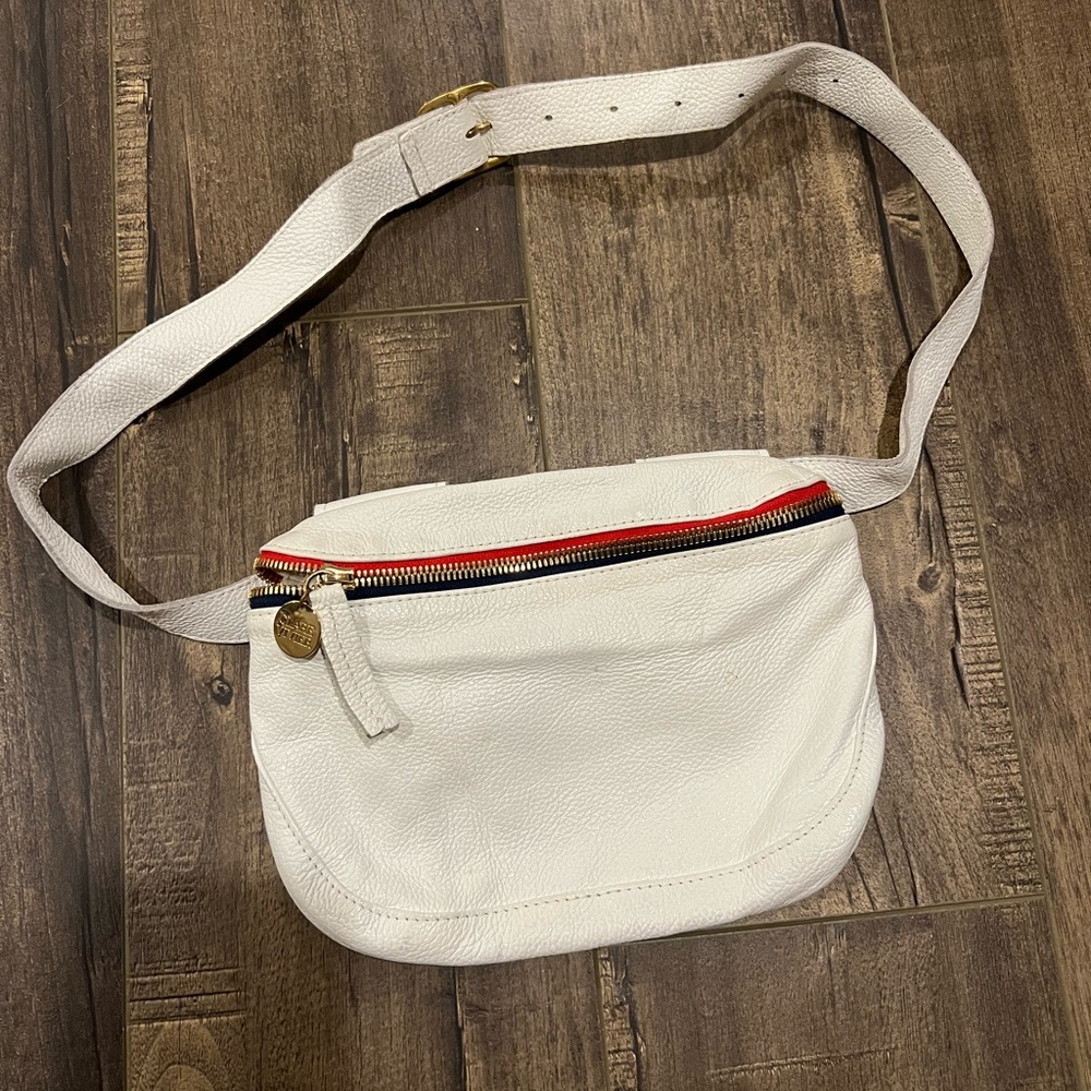 Clare V Fanny Pack White with red and navy zipper